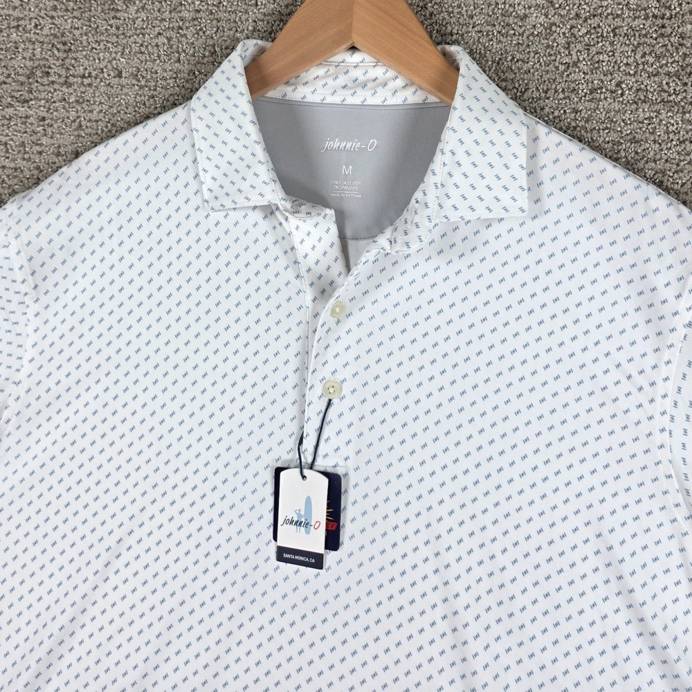 Johnnie-O Mens Prep-Performance Golf Polo Shirt Seal White Blue Size Medium NWT